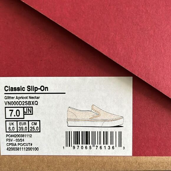 Vans classic slip on glitter Apricot nectar junior size 7/women size 8.5 - Picture 6 of 6